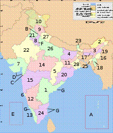 map of india showing its subdivision into states and territories.